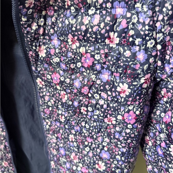Lands' End Women's Floral Puffer Jacket - Purple and Pink - Picture 2 of 3